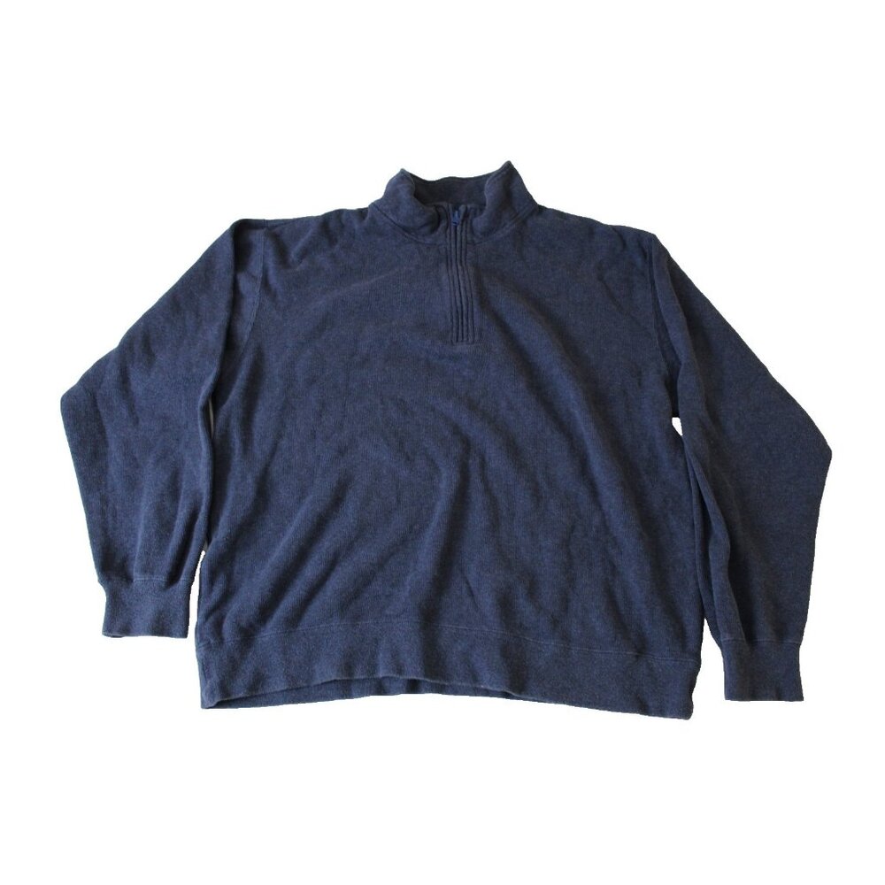 Orvis Mens Large Blue Quarter‎ Zip Sweater 100% Cotton Pullover L Mock Neck